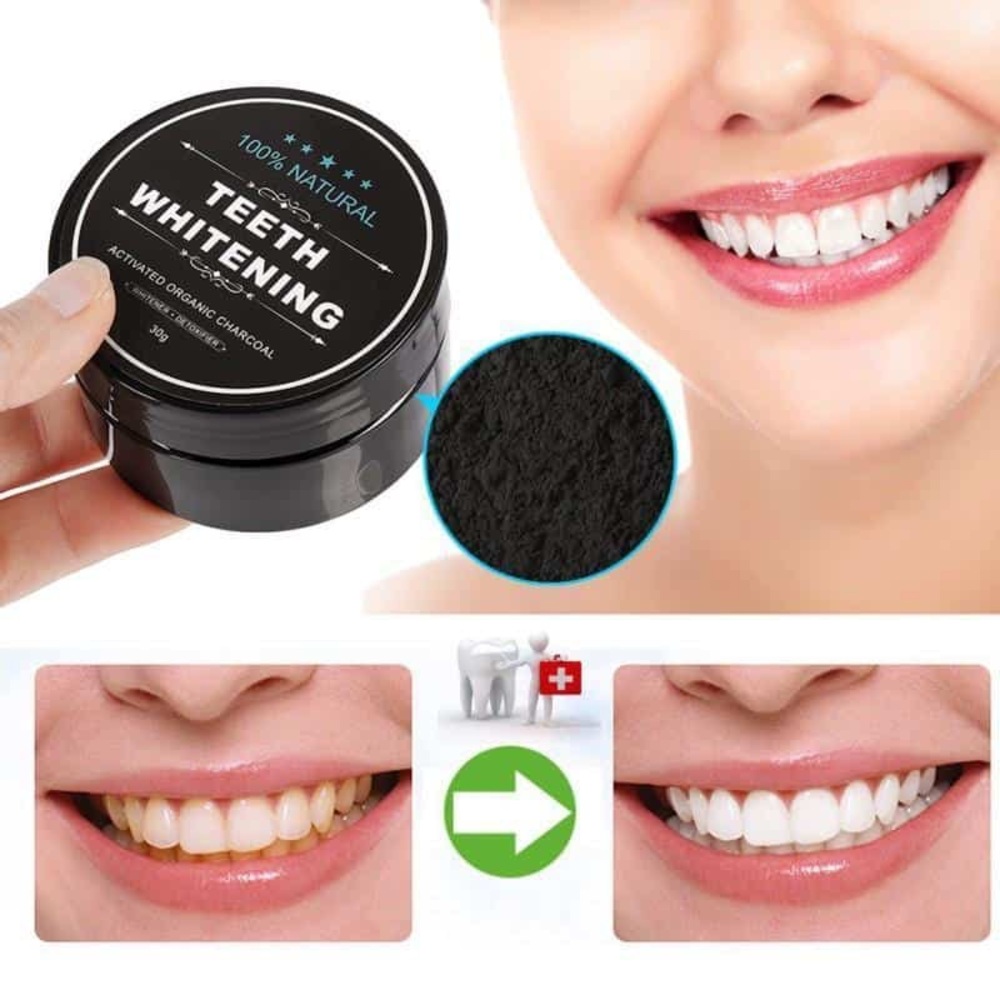 Organic sealed teeth whitening charcoal powder  + bamboo brush 2 sets
